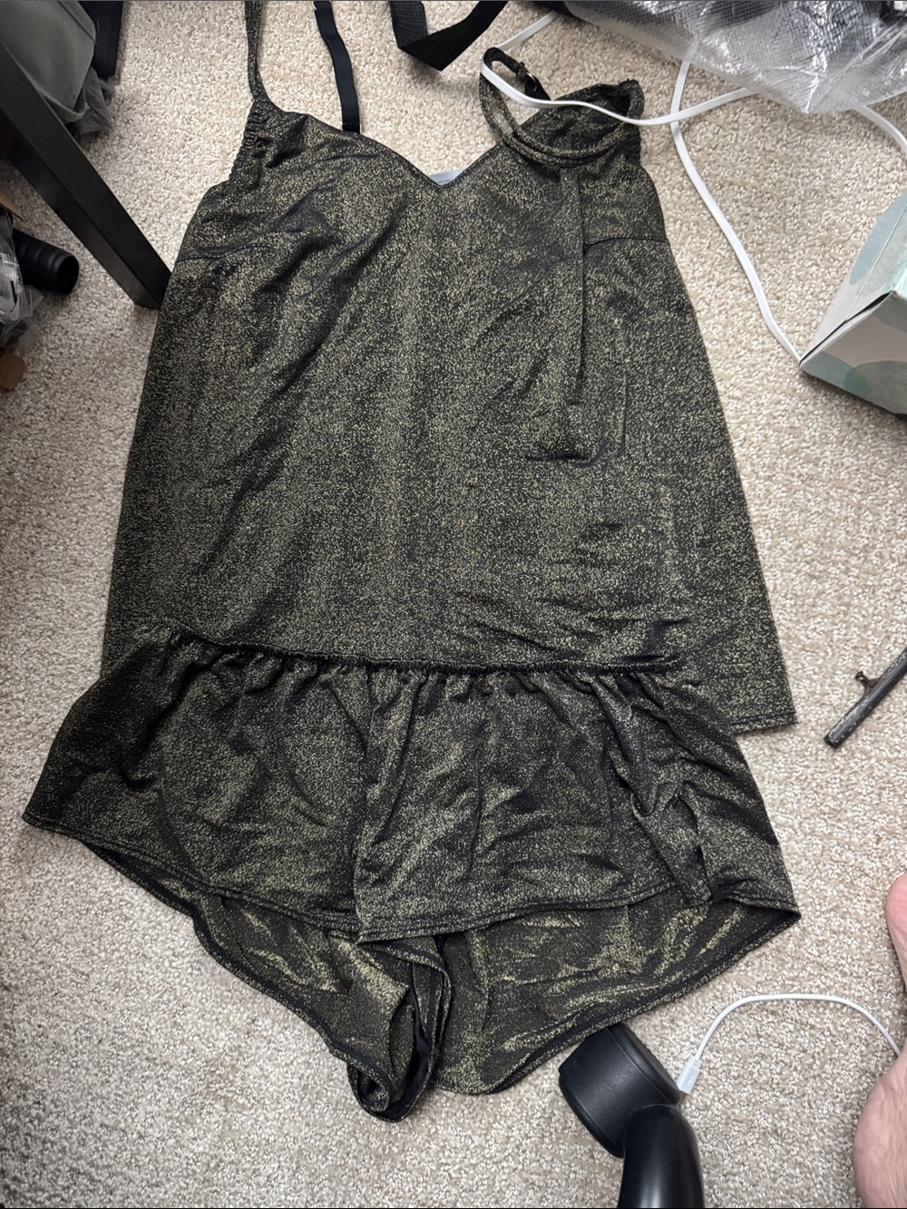 Cacique Metallic Gold-Black  Shorts Set